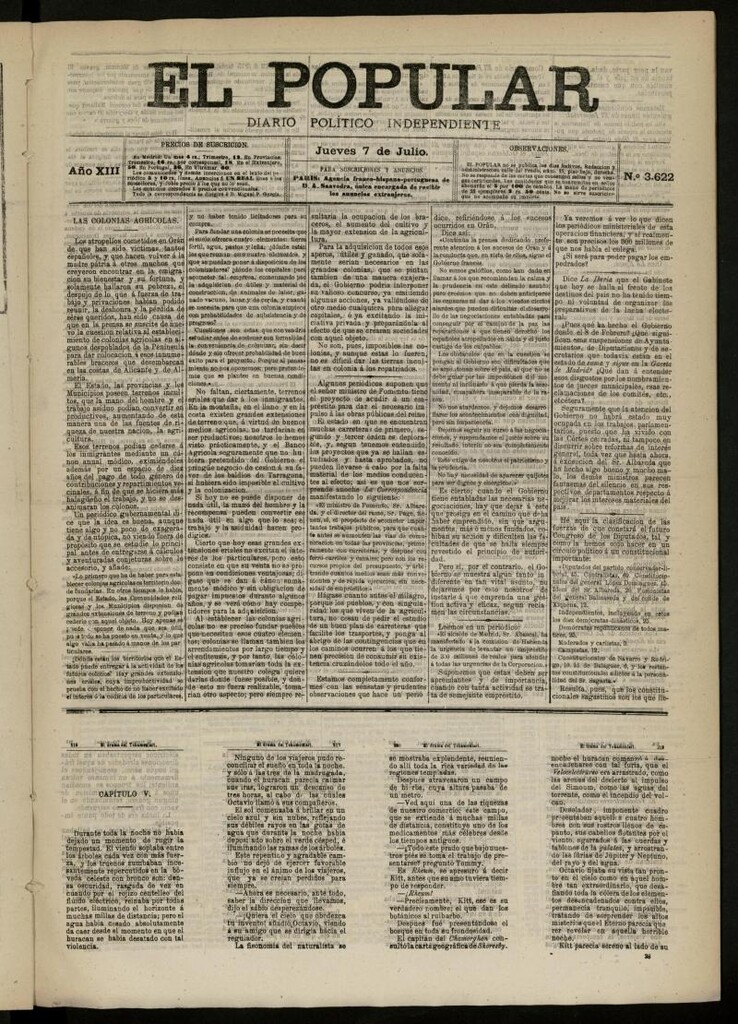 Miniatura de El Popular: diario independiente, político, literario y de noticias de interés general del 7 de julio de 1881, nº 3622