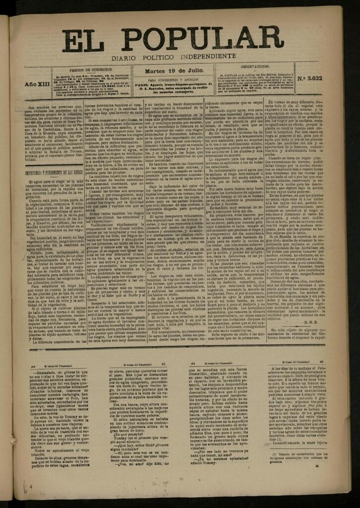 Miniatura de El Popular: diario independiente, político, literario y de noticias de interés general del 19 de julio de 1881, nº 3632