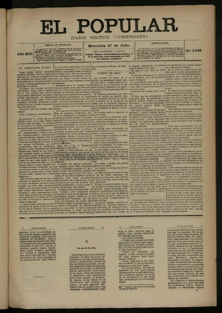 Miniatura de El Popular: diario independiente, político, literario y de noticias de interés general del 27 de julio de 1881, nº 3638