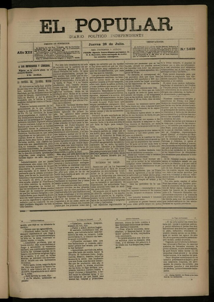 Miniatura de El Popular: diario independiente, político, literario y de noticias de interés general del 28 de julio de 1881, nº 3639