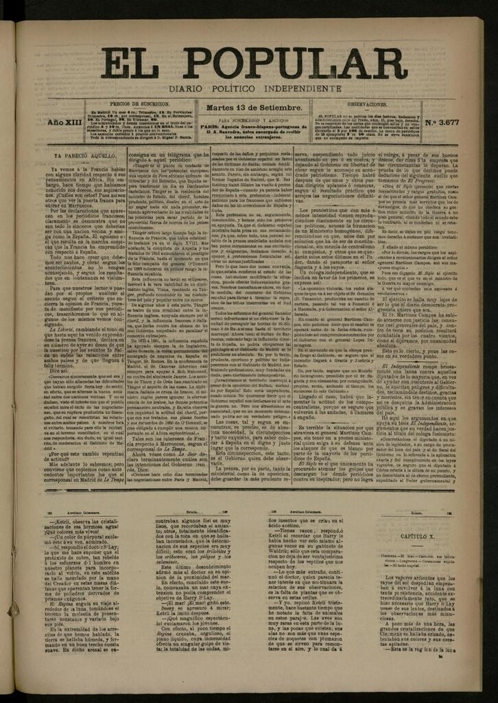 Miniatura de El Popular: diario independiente, político, literario y de noticias de interés general del 13 de septiembre de 1881, nº 3677