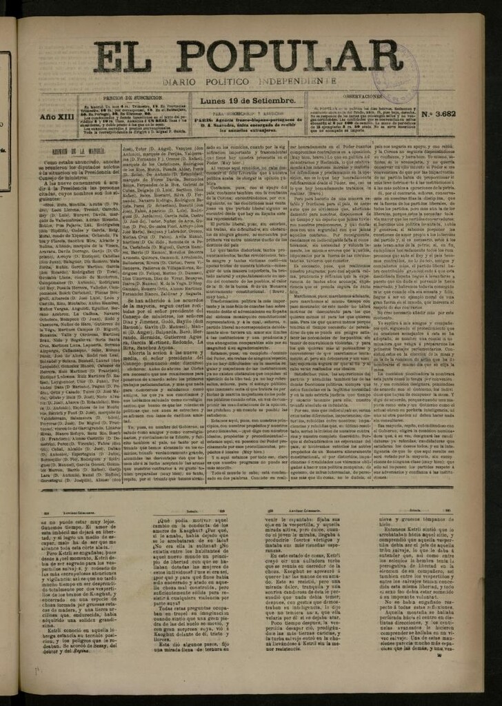 Miniatura de El Popular: diario independiente, político, literario y de noticias de interés general del 19 de septiembre de 1881, nº 3682