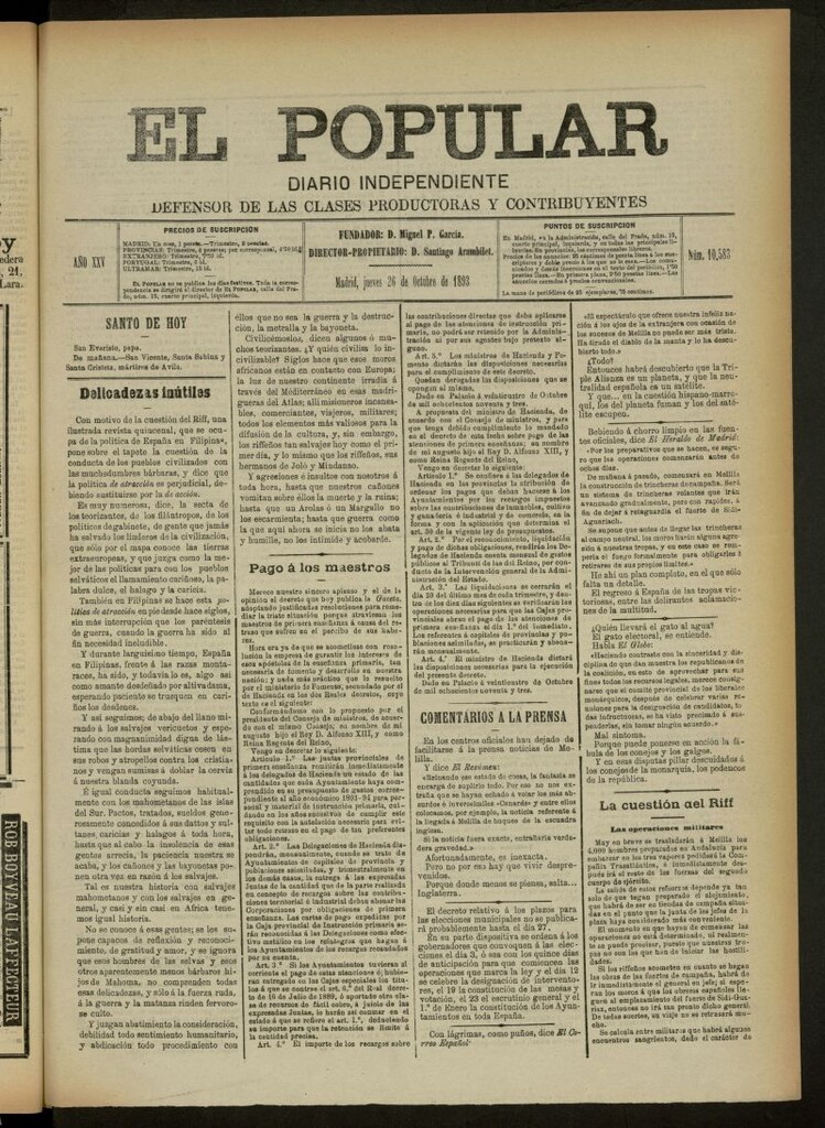 Miniatura de El Popular: diario independiente, político, literario y de noticias de interés general del 26 de octubre de 1893, nº 10583