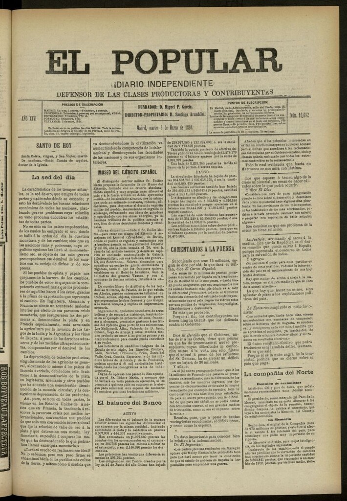 Miniatura de El Popular: diario independiente, político, literario y de noticias de interés general del 6 de marzo de 1894, nº 10682