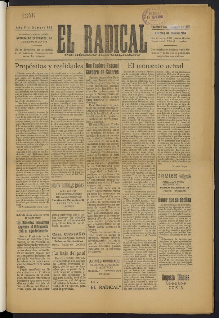 Miniatura de El radical: periódico republicano (Cáceres)