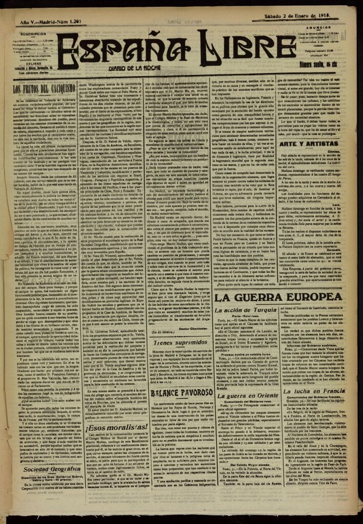 Miniatura de España Libre : Diario de la noche del 2 de enero de 1915, nº 1201