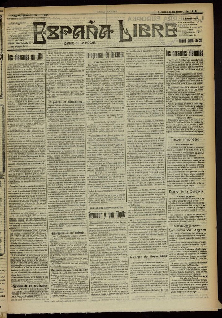 Miniatura de España Libre : Diario de la noche del 8 de enero de 1915, nº 1205