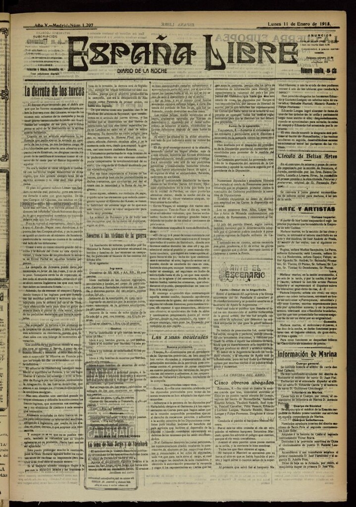 Miniatura de España Libre : Diario de la noche del 11 de enero de 1915, nº 1207