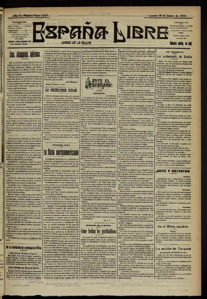 Miniatura de España Libre : Diario de la noche del 18 de enero de 1915, nº 1213