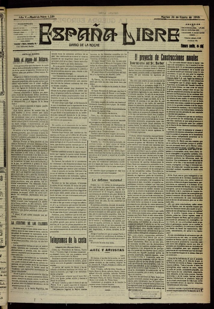 Miniatura de España Libre : Diario de la noche del 26 de enero de 1915, nº 1220