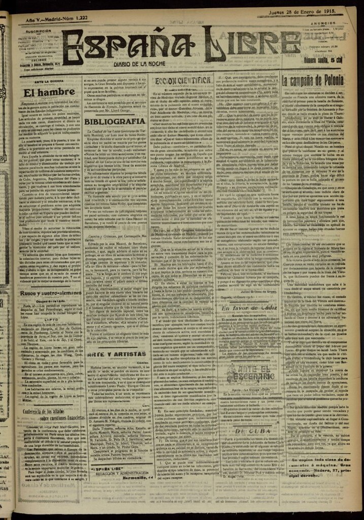 Miniatura de España Libre : Diario de la noche del 28 de enero de 1915, nº 1222