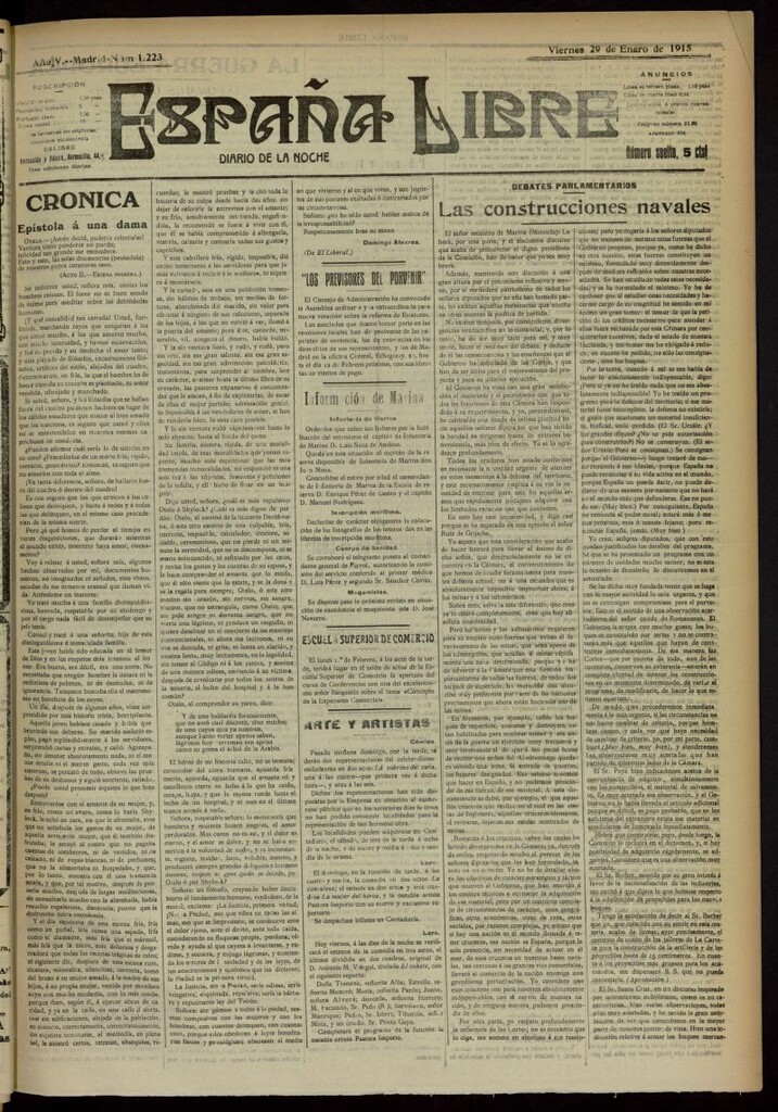 Miniatura de España Libre : Diario de la noche del 29 de enero de 1915, nº 1223