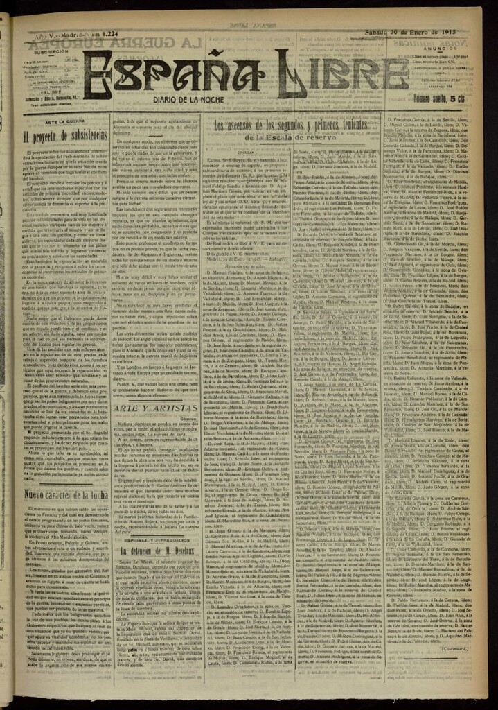 Miniatura de España Libre : Diario de la noche del 30 de enero de 1915, nº 1224