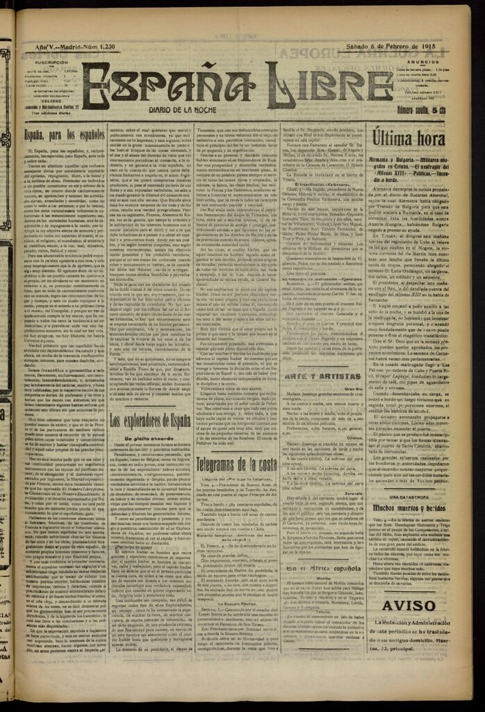 Miniatura de España Libre : Diario de la noche del 6 de febrero de 1915, nº 1230