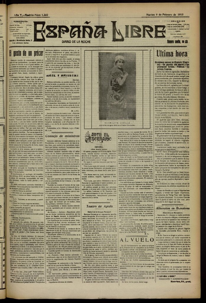 Miniatura de España Libre : Diario de la noche del 9 de febrero de 1915, nº 1232