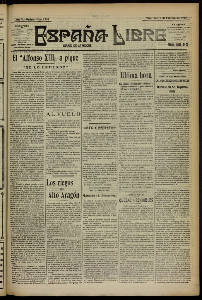 Miniatura de España Libre : Diario de la noche del 10 de febrero de 1915, nº 1233