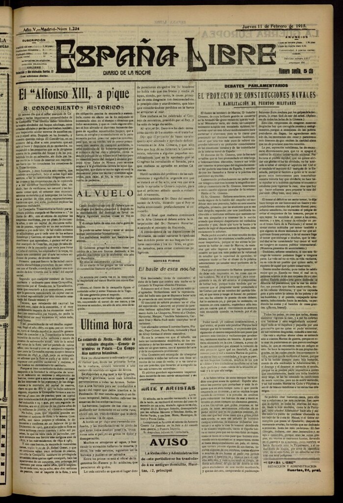 Miniatura de España Libre : Diario de la noche del 11 de febrero de 1915, nº 1234