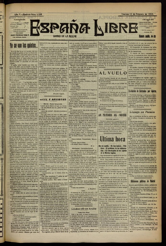 Miniatura de España Libre : Diario de la noche del 12 de febrero de 1915, nº 1235