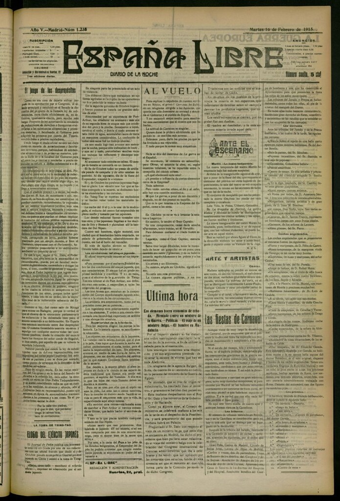 Miniatura de España Libre : Diario de la noche del 16 de febrero de 1915, nº 1238