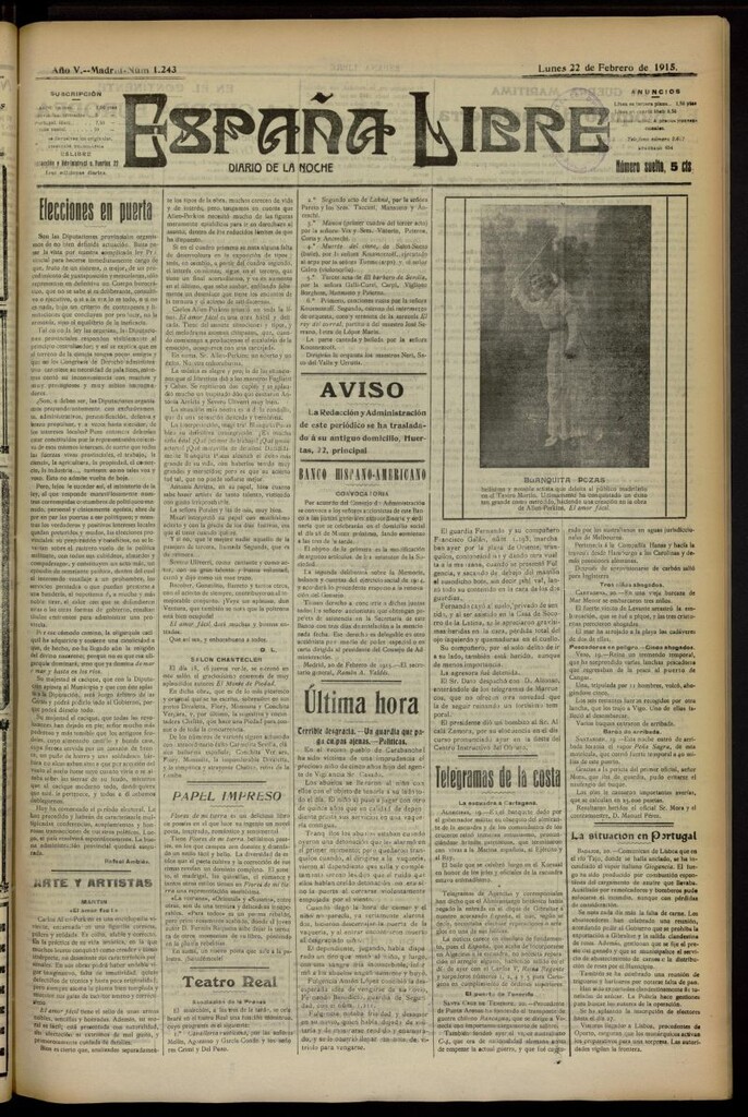 Miniatura de España Libre : Diario de la noche del 22 de febrero de 1915, nº 1243