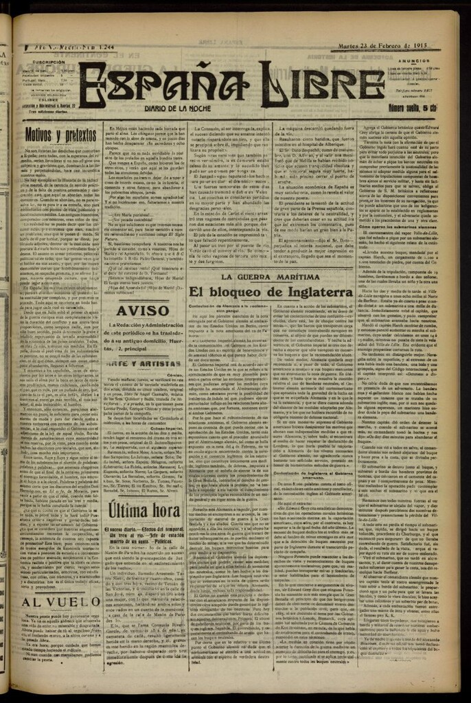 Miniatura de España Libre : Diario de la noche del 23 de febrero de 1915, nº 1244