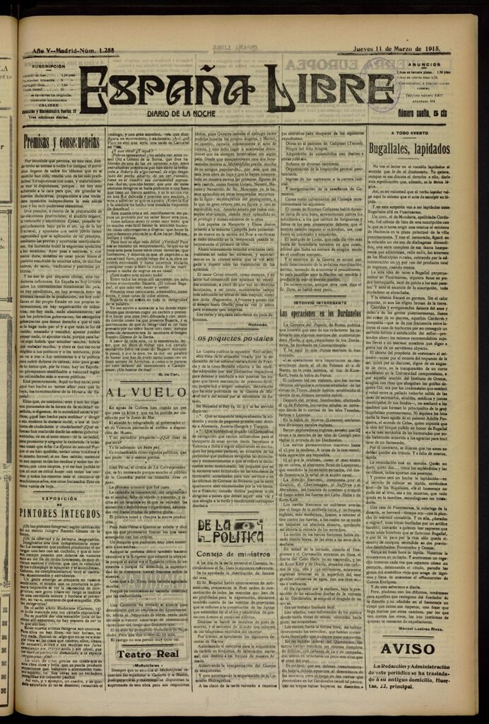 Miniatura de España Libre : Diario de la noche del 11 de marzo de 1915, nº 1258