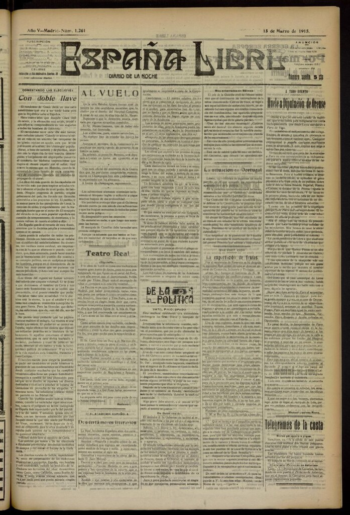 Miniatura de España Libre : Diario de la noche del 15 de marzo de 1915, nº 1261