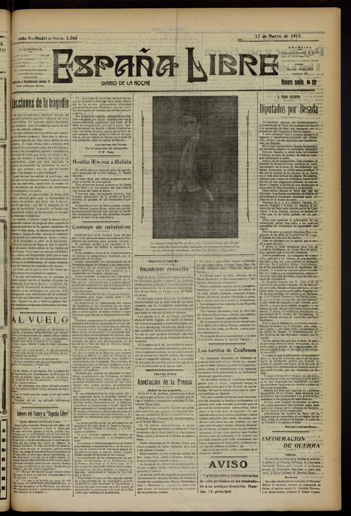 Miniatura de España Libre : Diario de la noche del 17 de marzo de 1915, nº 1263