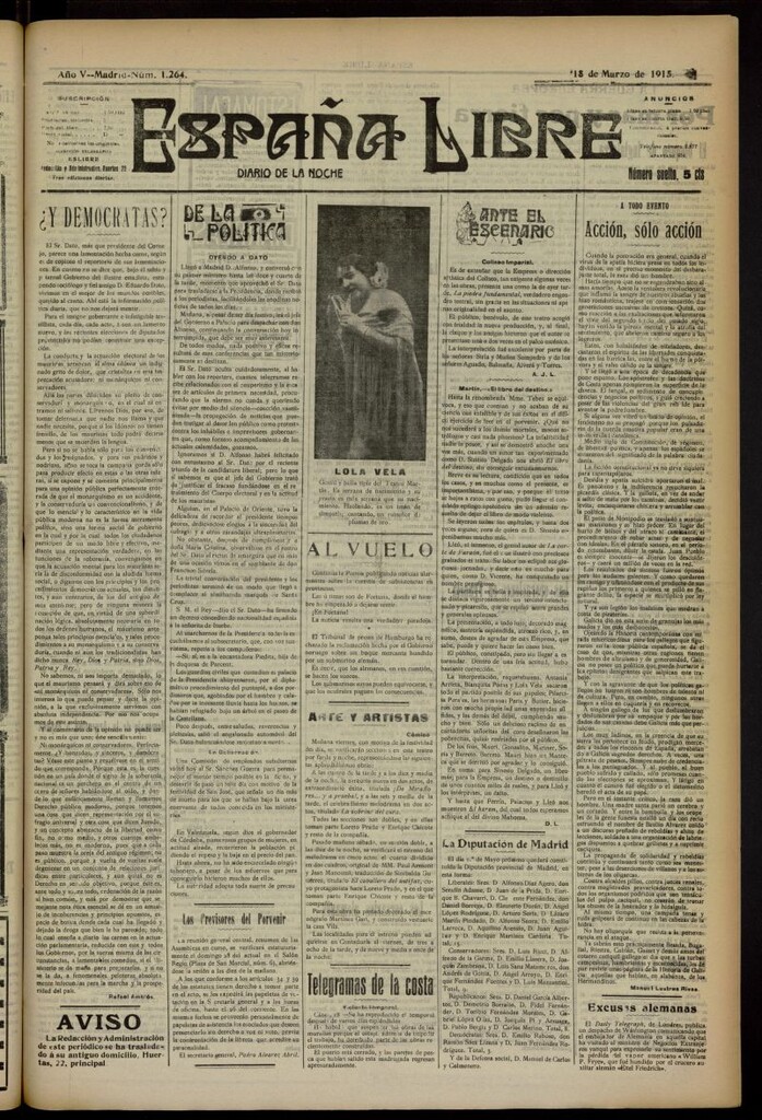 Miniatura de España Libre : Diario de la noche del 18 de marzo de 1915, nº 1264