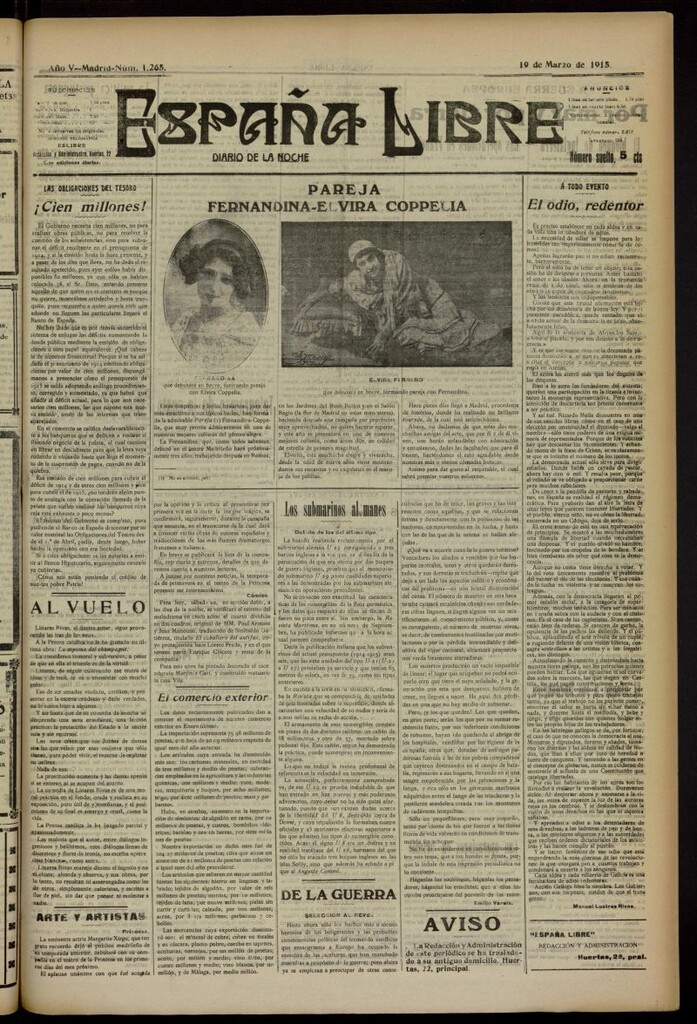 Miniatura de España Libre : Diario de la noche del 19 de marzo de 1915, nº 1265
