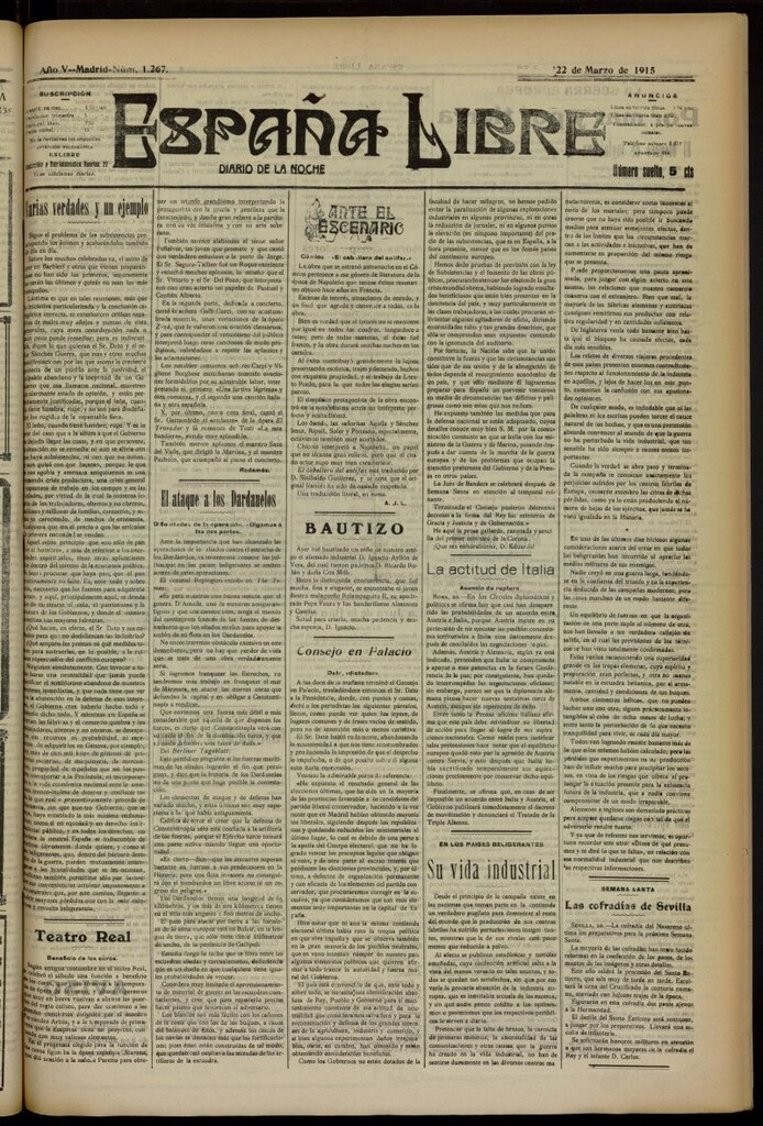 Miniatura de España Libre : Diario de la noche del 22 de marzo de 1915, nº 1267
