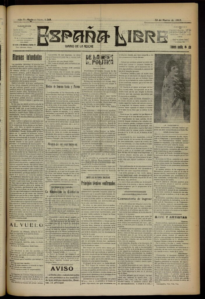 Miniatura de España Libre : Diario de la noche del 23 de marzo de 1915, nº 1268