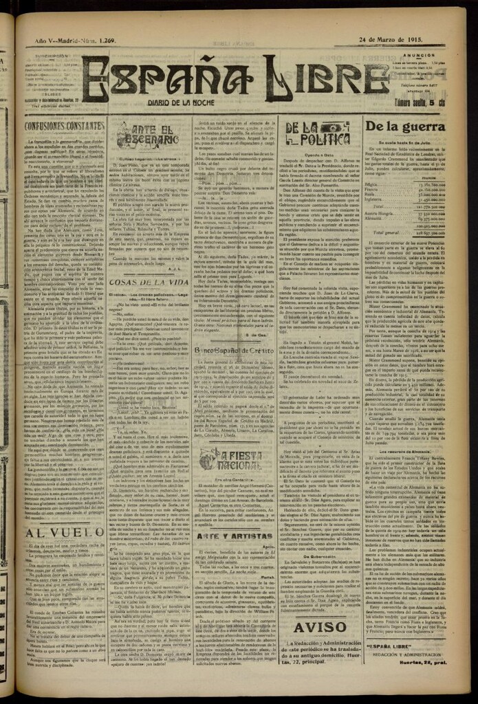 Miniatura de España Libre : Diario de la noche del 24 de marzo de 1915, nº 1269