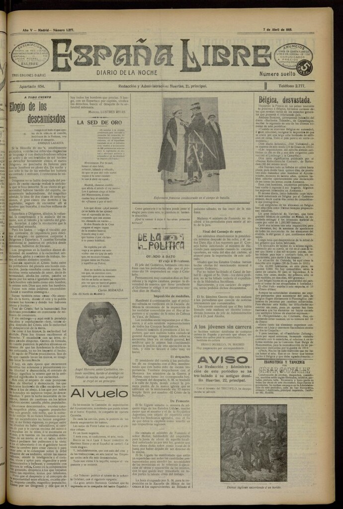 Miniatura de España Libre : Diario de la noche del 7 de abril de 1915, nº 1277