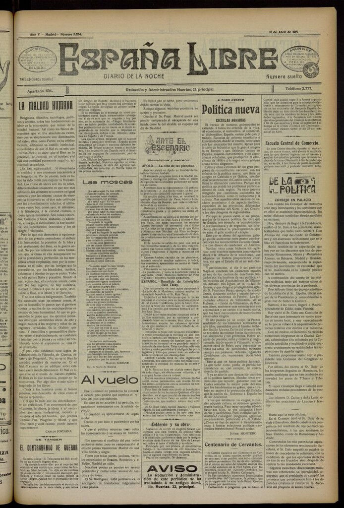 Miniatura de España Libre : Diario de la noche del 15 de abril de 1915, nº 1284