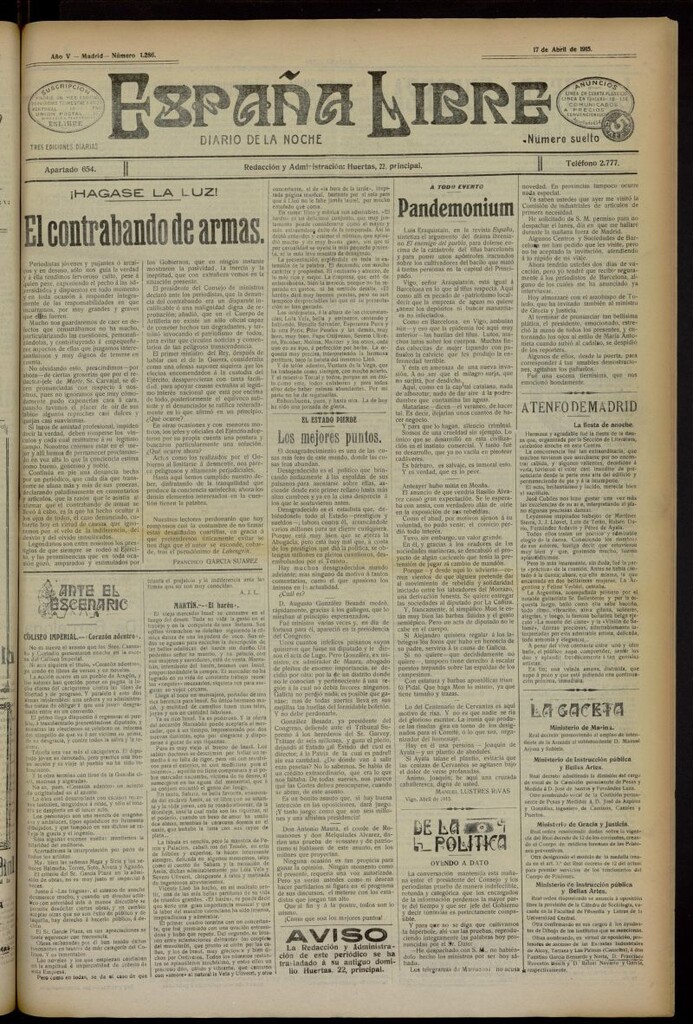 Miniatura de España Libre : Diario de la noche del 17 de abril de 1915, nº 1286