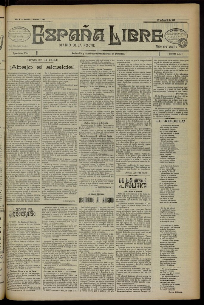 Miniatura de España Libre : Diario de la noche del 29 de abril de 1915, nº 1296