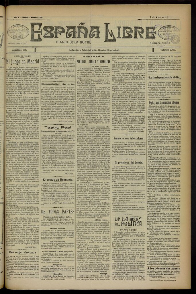 Miniatura de España Libre : Diario de la noche del 3 de mayo de 1915, nº 1299