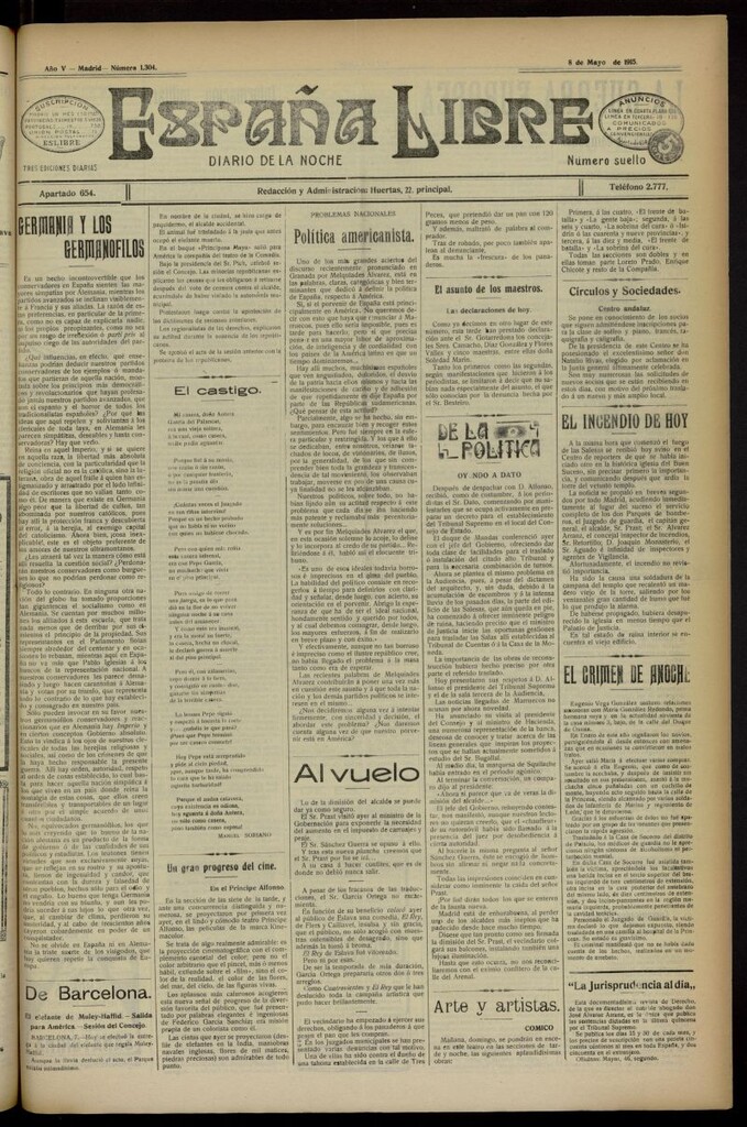 Miniatura de España Libre : Diario de la noche del 8 de mayo de 1915, nº 1304