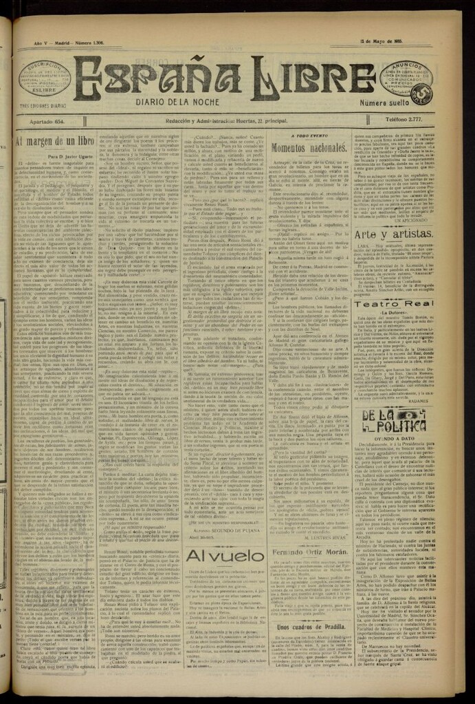 Miniatura de España Libre : Diario de la noche del 12 de mayo de 1915, nº 1306