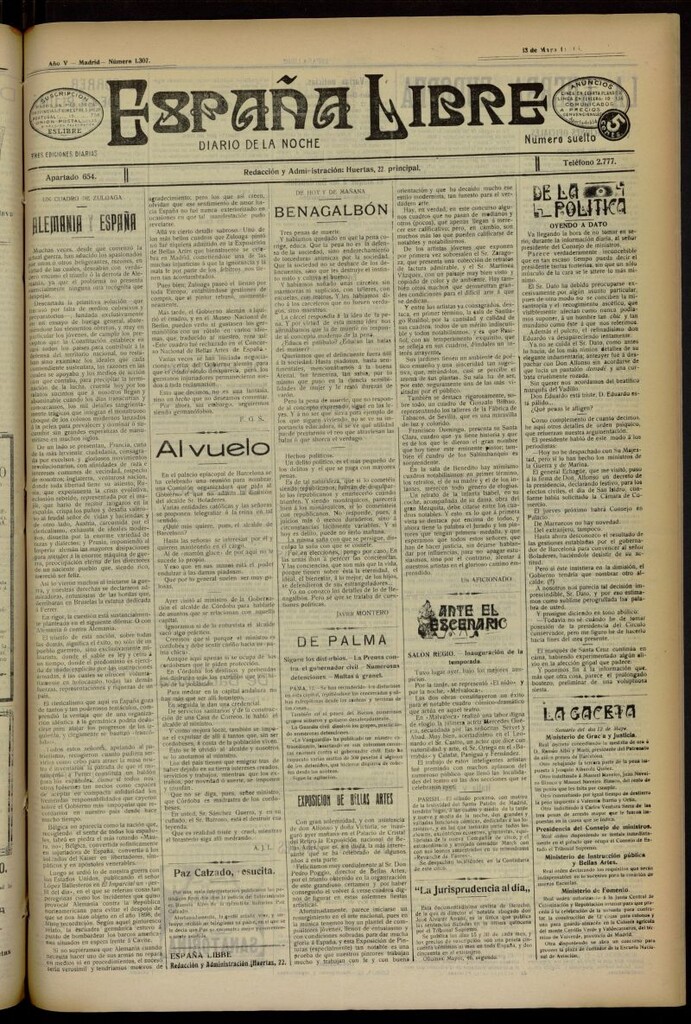 Miniatura de España Libre : Diario de la noche del 13 de mayo de 1915, nº 1307