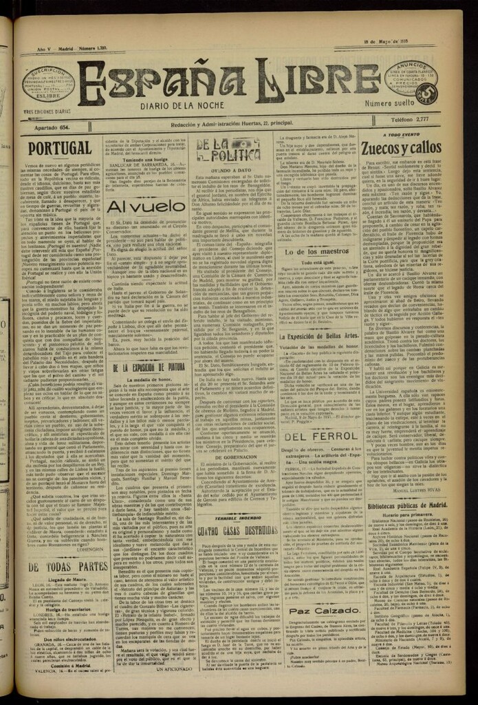 Miniatura de España Libre : Diario de la noche del 18 de mayo de 1915, nº 1310