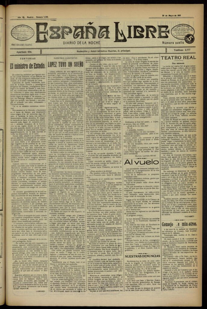 Miniatura de España Libre : Diario de la noche del 20 de mayo de 1915, nº 1312