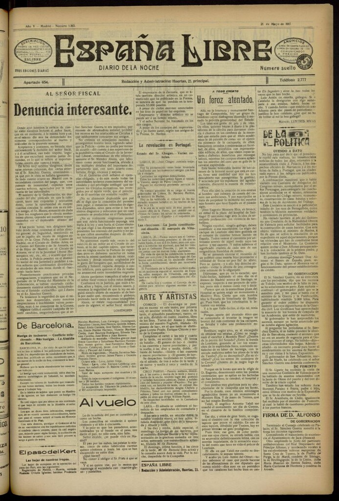 Miniatura de España Libre : Diario de la noche del 21 de mayo de 1915, nº 1313