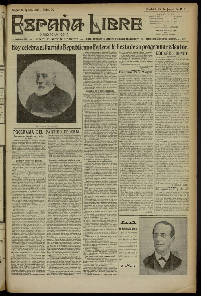Miniatura de España Libre : Diario de la noche del 22 de junio de 1915. Año I, nº 22