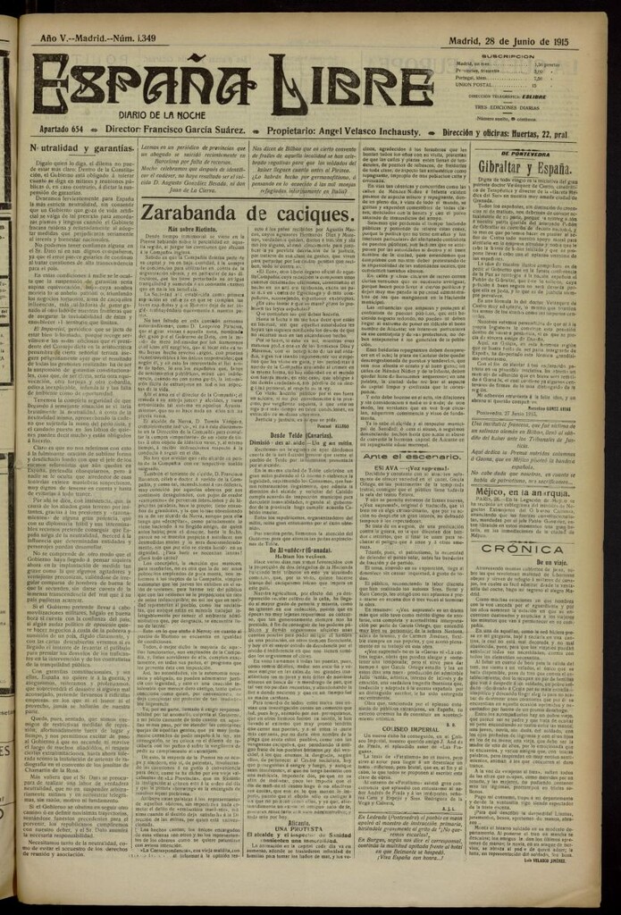 Miniatura de España Libre : Diario de la noche del 28 de junio de 1915, nº 1349