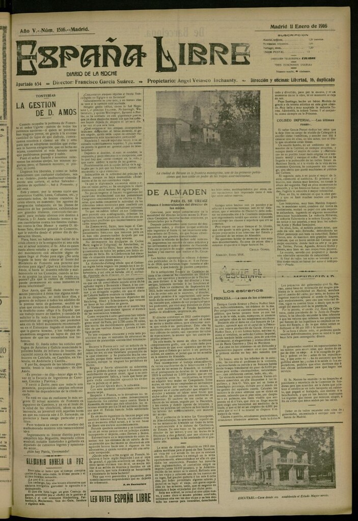 Miniatura de España Libre : Diario de la noche del 11 de enero de 1916, nº 1516