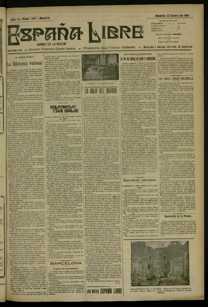 Miniatura de España Libre : Diario de la noche del 12 de enero de 1916, nº 1517