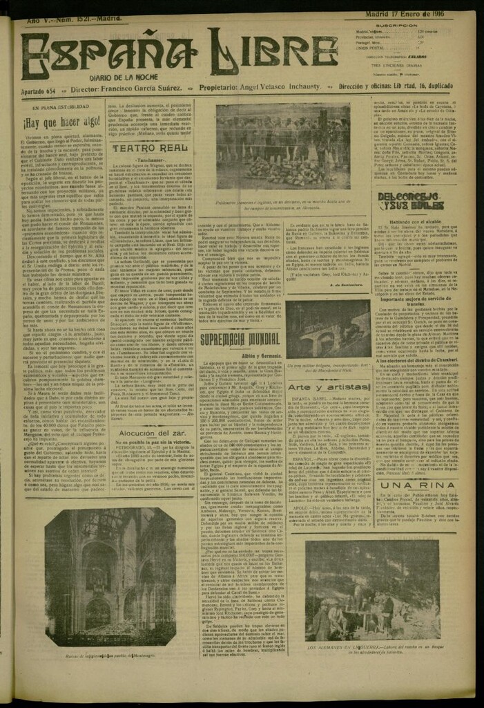 Miniatura de España Libre : Diario de la noche del 17 de enero de 1916, nº 1521