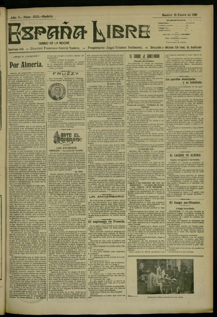 Miniatura de España Libre : Diario de la noche del 18 de enero de 1916, nº 1522